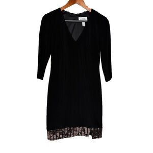 Joseph Ribkoff Size 8 Black with Rose Gold Sparkle 3/4 Sleeve V-Neck Dress